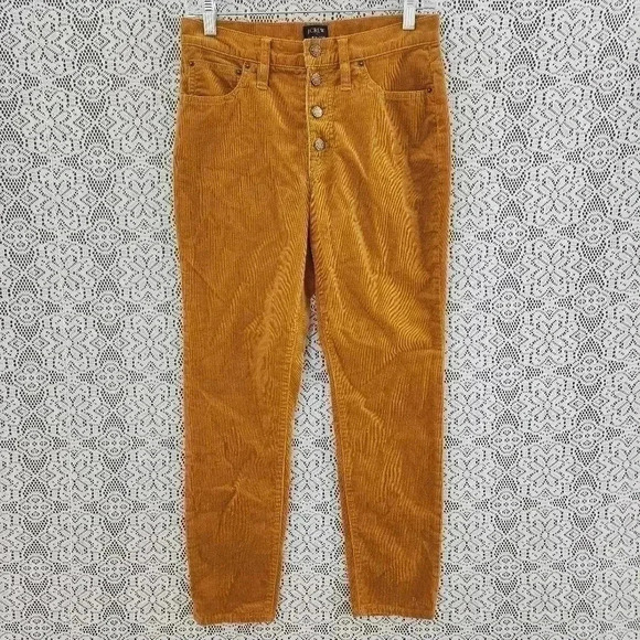 J. crew 9" high rise skinny corduroy mustard button fly pants women's 27 - Picture 1 of 7